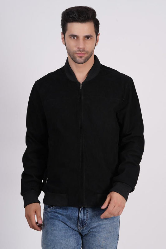 100% Suede Bomber Jacket - Black | MX91