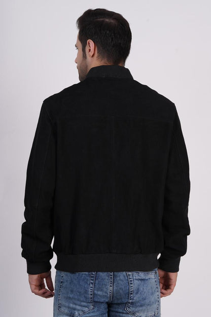 100% Suede Bomber Jacket - Black | MX91