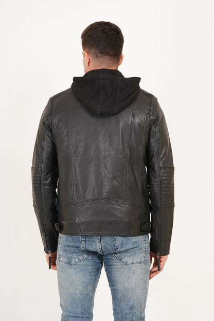 100% Heavy Washed Detachable Hood Jacket - Black | MX20