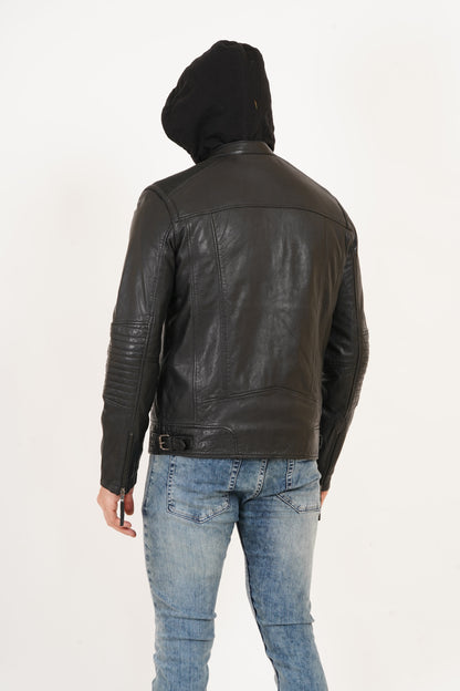 100% Heavy Washed Detachable Hood Jacket - Black | MX20