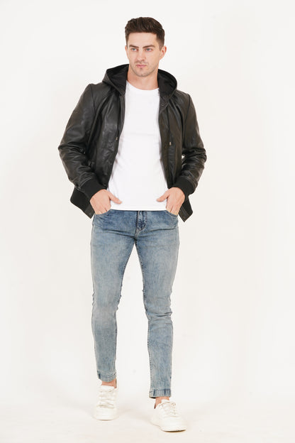 100% Washed Leather Hood Jacket | MX36