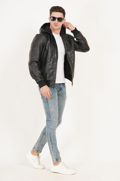100% Washed Leather Hood Jacket | MX36