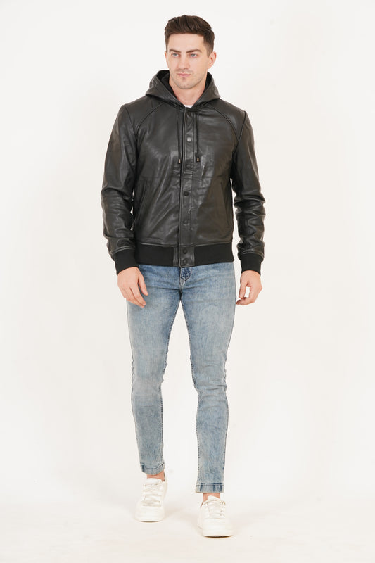 100% Washed Leather Hood Jacket | MX36