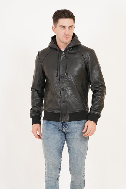 100% Washed Leather Hood Jacket | MX36