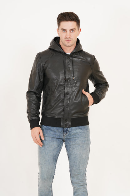 100% Washed Leather Hood Jacket | MX36