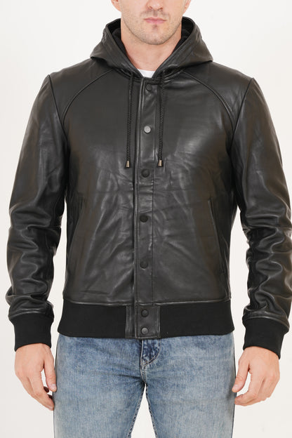 100% Washed Leather Hood Jacket | MX36