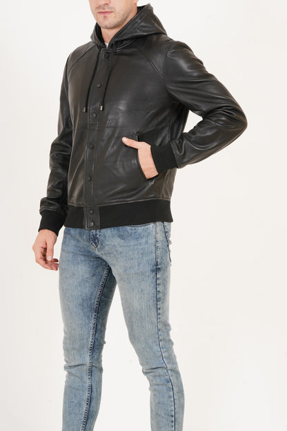 100% Washed Leather Hood Jacket | MX36