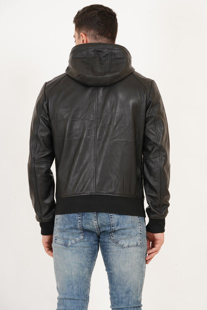100% Washed Leather Hood Jacket | MX36