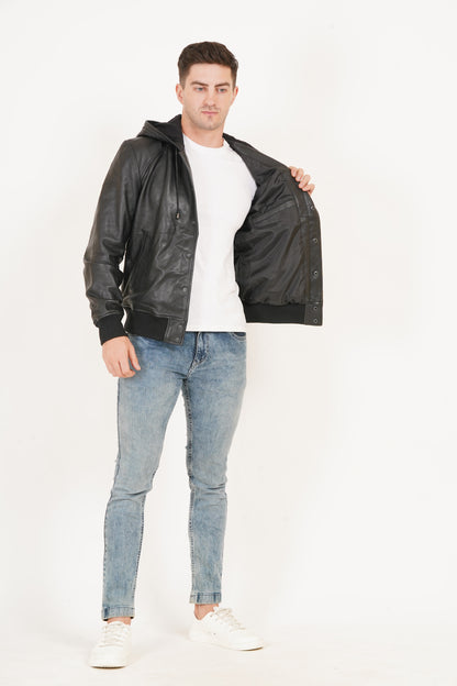 100% Washed Leather Hood Jacket | MX36