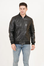 100% Washed Leather Rib Collar Bomber Jacket | MX59