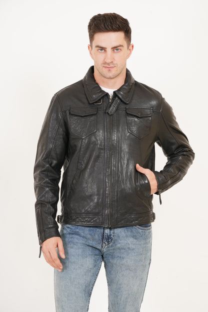 100% HEAVY WASHED SILVY COLLAR JACKET - BLACK | MX92