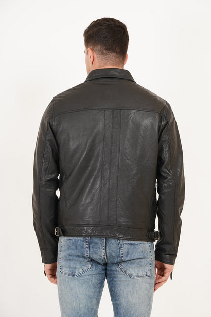 100% HEAVY WASHED SILVY COLLAR JACKET - BLACK | MX92