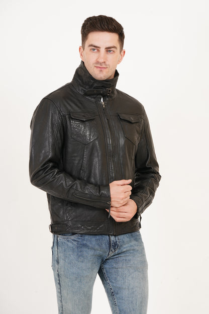 100% HEAVY WASHED SILVY COLLAR JACKET - BLACK | MX92