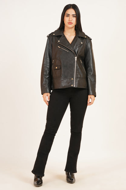 100% Leather Oversized Biker Jacket | WX015