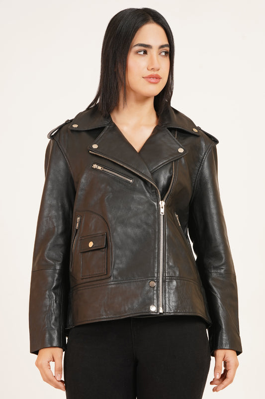 100% Leather Oversized Biker Jacket | WX015
