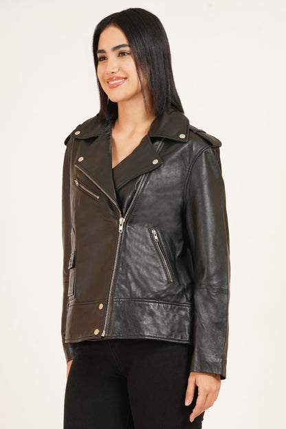100% Leather Oversized Biker Jacket | WX015