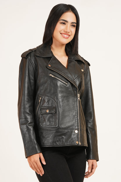 100% Leather Oversized Biker Jacket | WX015