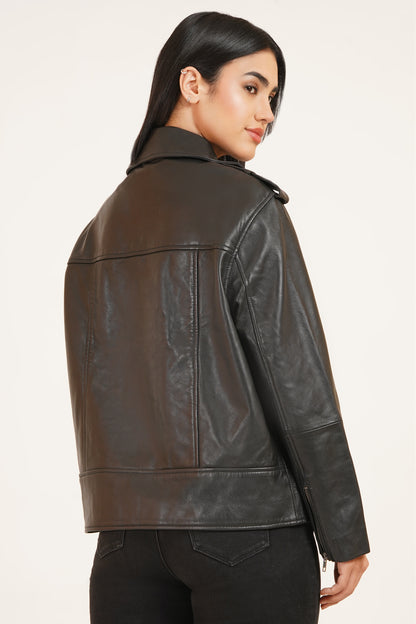 100% Leather Oversized Biker Jacket | WX015