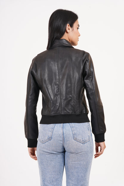 100% Washed Leather Collar Boomer Jacket | WX43