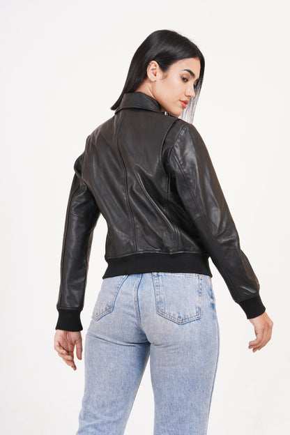 100% Washed Leather Collar Boomer Jacket | WX43