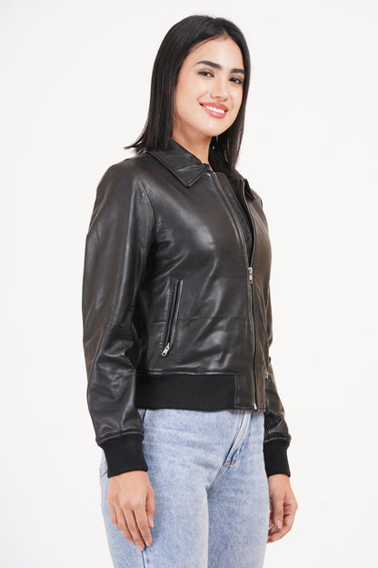 100% Washed Leather Collar Boomer Jacket | WX43