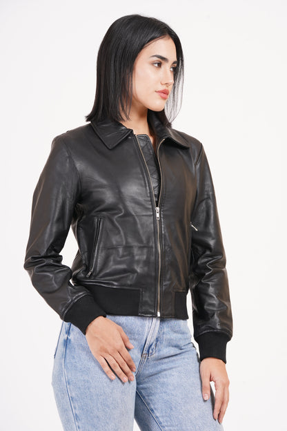100% Washed Leather Collar Boomer Jacket | WX43