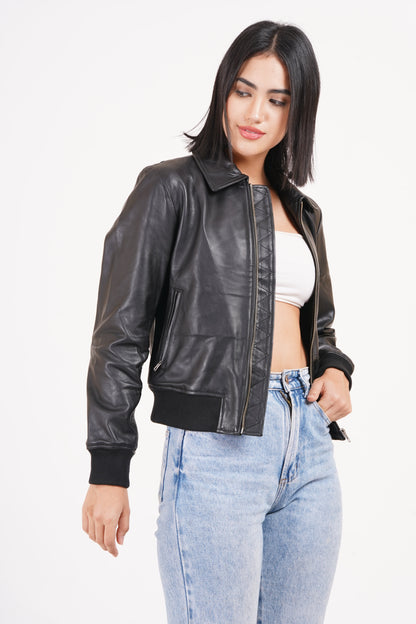 100% Washed Leather Collar Boomer Jacket | WX43