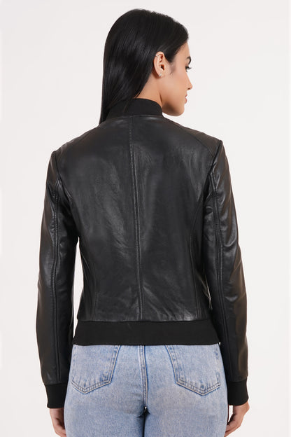 100% Washed Leather Rib Collar Bomber Jacket | WX97