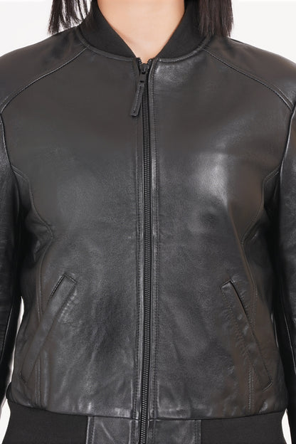 100% Washed Leather Rib Collar Bomber Jacket | WX97