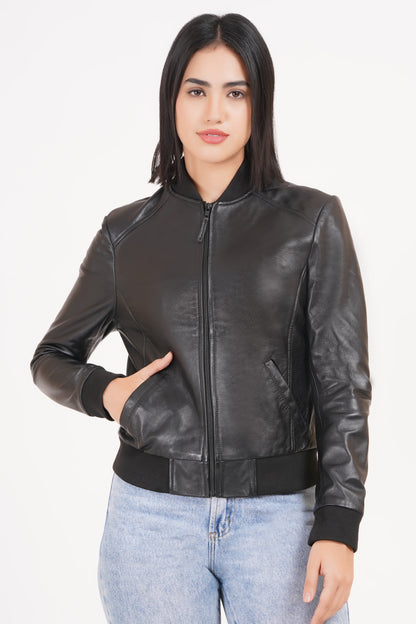 100% Washed Leather Rib Collar Bomber Jacket | WX97