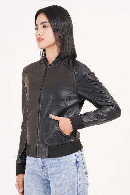 100% Washed Leather Rib Collar Bomber Jacket | WX97