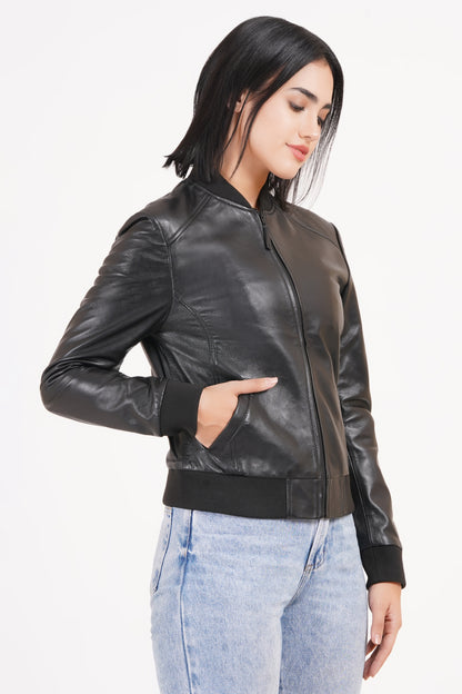 100% Washed Leather Rib Collar Bomber Jacket | WX97