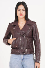 100%  Leather Motorcycle Flap Pocket Jacket - Burgundy | WX88