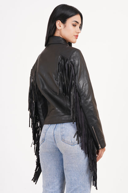 100% Leather Fringes Biker Jacket | WX32