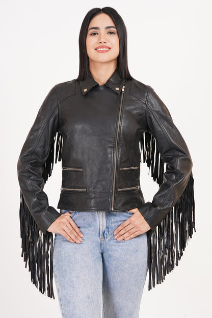 100% Leather Fringes Biker Jacket | WX32