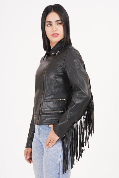 100% Leather Fringes Biker Jacket | WX32
