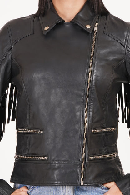 100% Leather Fringes Biker Jacket | WX32