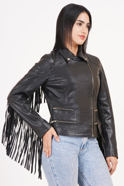 100% Leather Fringes Biker Jacket | WX32
