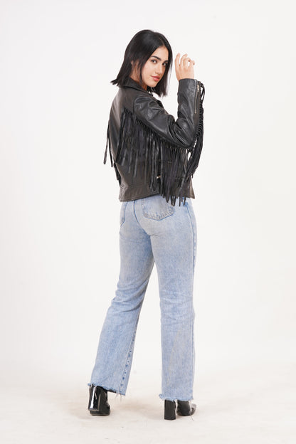 100% Leather Fringes Biker Jacket | WX32