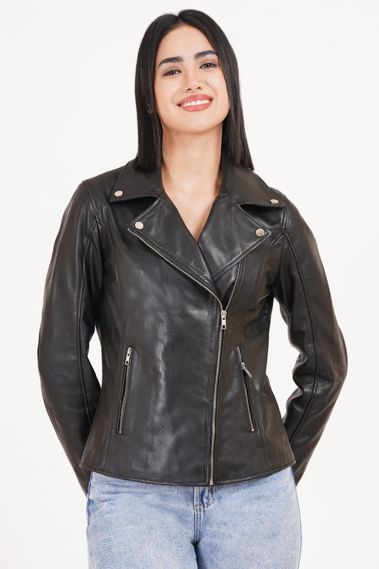 100% Washed Leather Lapel bikers Jacket | WX46