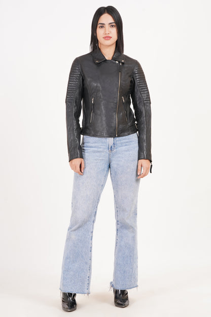 100% Leather Sleeve Padded Biker Jacket | WX34
