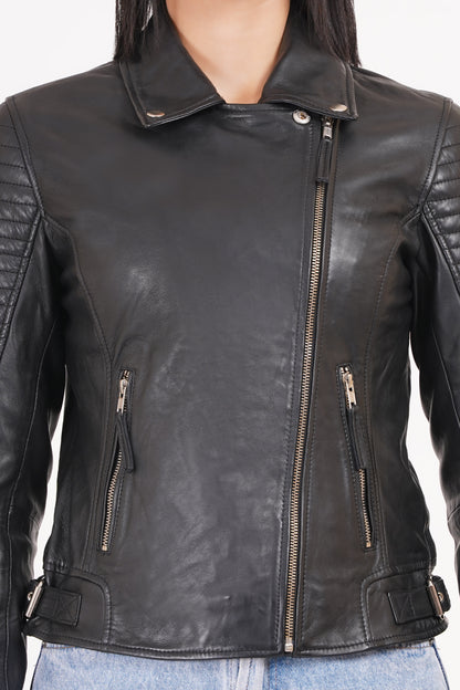 100% Leather Sleeve Padded Biker Jacket | WX34