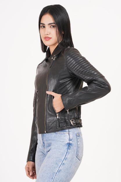 100% Leather Sleeve Padded Biker Jacket | WX34