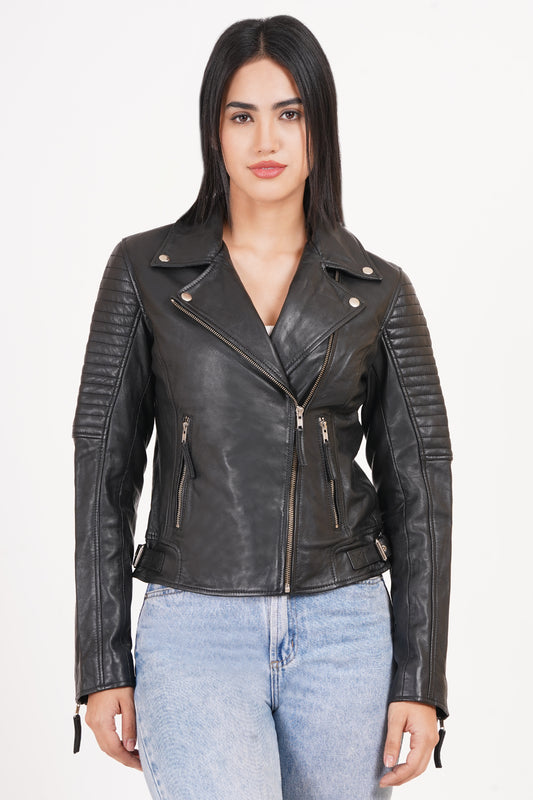 100% Leather Sleeve Padded Biker Jacket | WX34