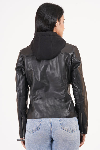 100% Washed Leather Detachable hood Jacket | WX47