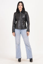 100% Washed Leather Detachable hood Jacket | WX47