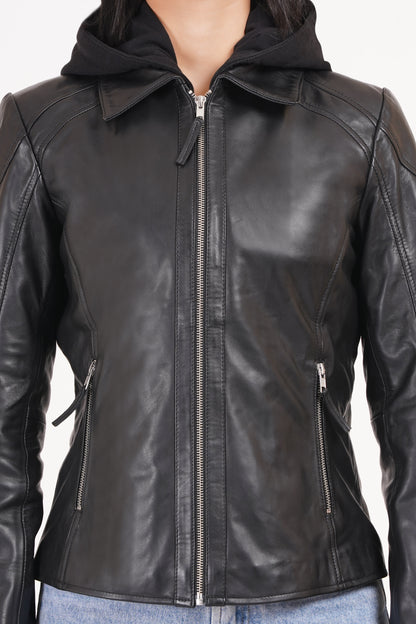 100% Washed Leather Detachable hood Jacket | WX47