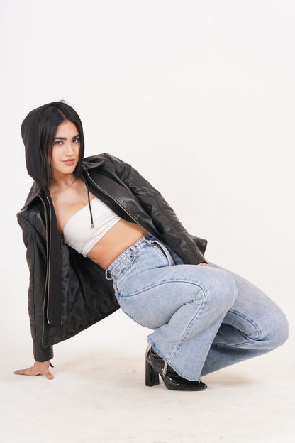 100% Washed Leather Detachable hood Jacket | WX47