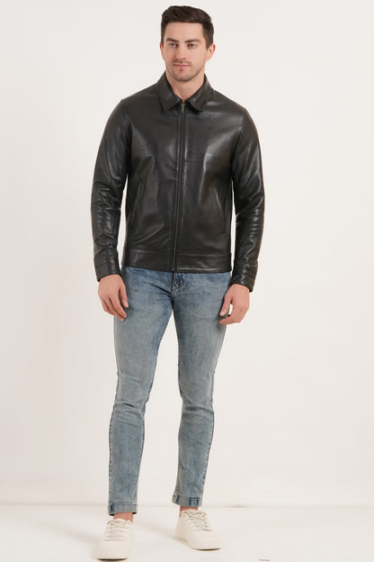 100% Leather Men's Harrington Collar Jacket | MX58