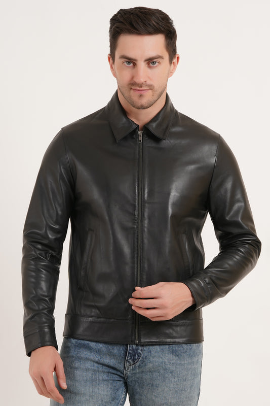100% Leather Men's Harrington Collar Jacket | MX58